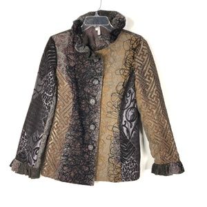 Lindi Ruffle Mock Neck Silk Jacket Coat  HK